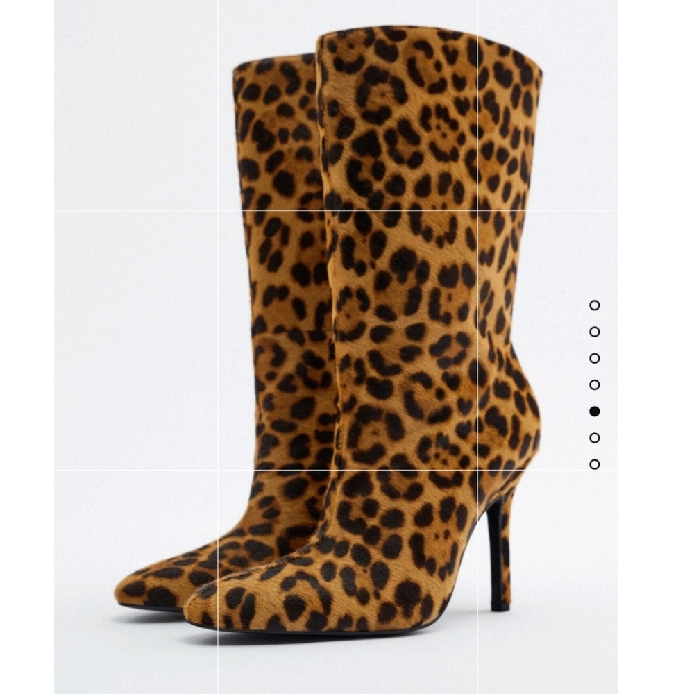 NWT Zara animal print leather ankle boots